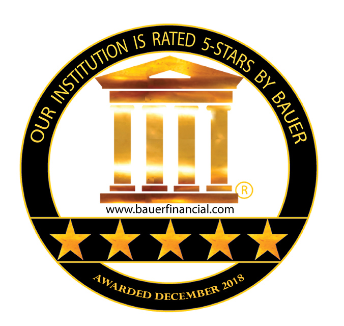 Our institution is rated five stars by Bauer Financial.